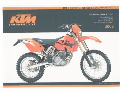 Ktm owners manual 2003 525 exc racing
