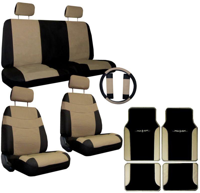 Tan black car seat covers w/ steering wheel cover & floor mats and more #4