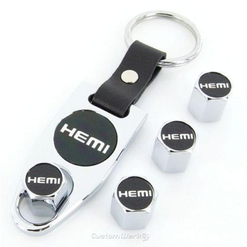 Dodge hemi logo chrome tire valve caps + key chain