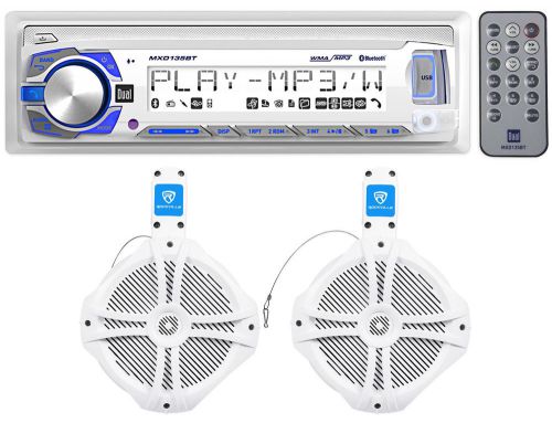 Dual mxd135bt marine digital stereo/receiver+(2) rockville 8&#034; wakeboard speakers