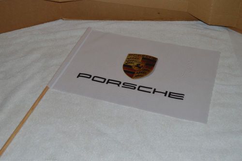 Porsche flag white 19 x 14 inches stuttgart, raceway memorabilia wooden pole