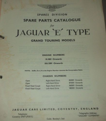 1961 jaguar e type spare parts catalogue 2.4 3.4 1962 1963 original printed 1963