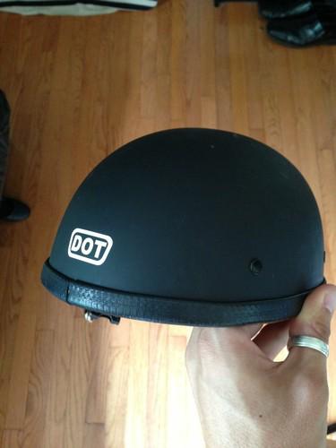 Medium flat black motorcycle skull cap skid lid harley dot half helmet