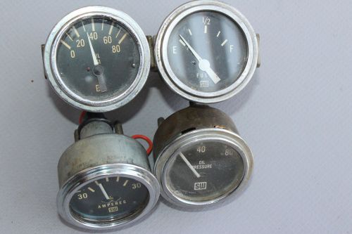 4 vintage stewart warner gauges oil pressure, amperes &amp; fuel gauges