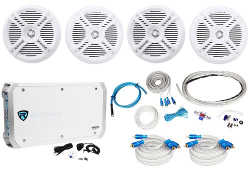 (4) rockville rmsts65w 6.5&#034; 1600w marine boat speakers+6-ch amplifier+amp kit
