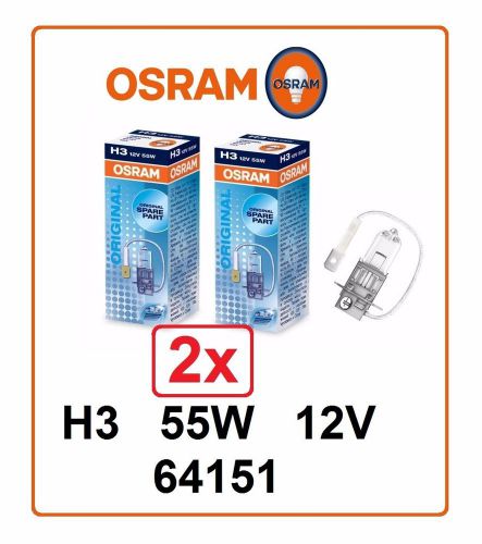 2x h3 halogen 55w 12v pk22s 64151 osram genuine car lamp auto germany