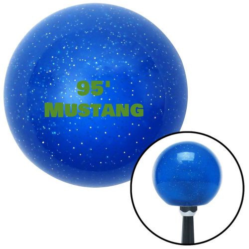 Green &#034;95&#039; mustang&#034; blue metal flake shift knob with m16 x 1.5 insert