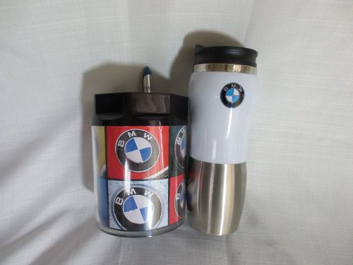 Bmw 12 oz stainless steel travel mug and pencil desk holder