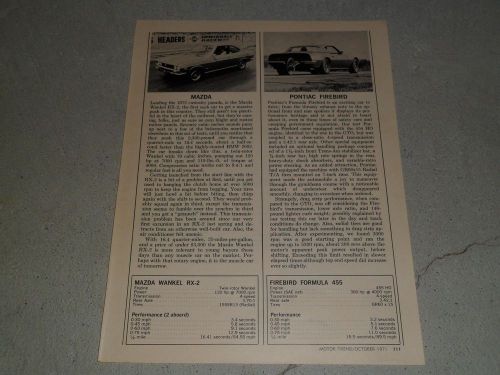 1972 mazda wankel rx-2, pontiac firebird formula 455 ad / article