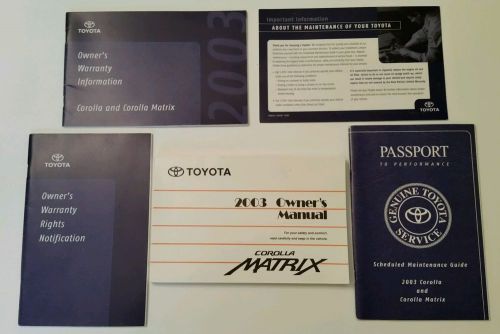 03 2003 toyota corolla matrix owners manual, warranty,  service/passport books