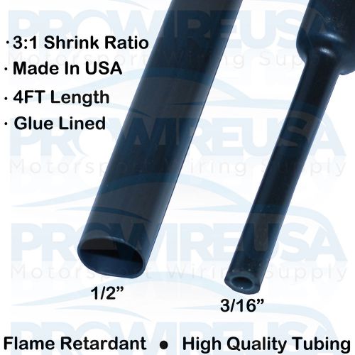 1/2&#034; black adhesive glue lined heat shrink tubing 4ft marine tuner  motec aem