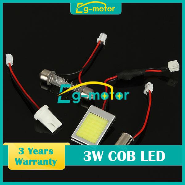 Diy 3w cob chip led car interior light bulb white t10 ba9s dome adapter 12v dc
