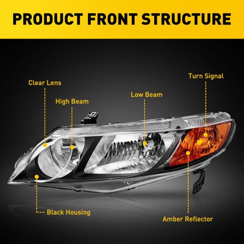 OE Style Black Headlights Assembly Left+Right For 2006-2011 Honda Civic Sedan, US $105.64, image 18