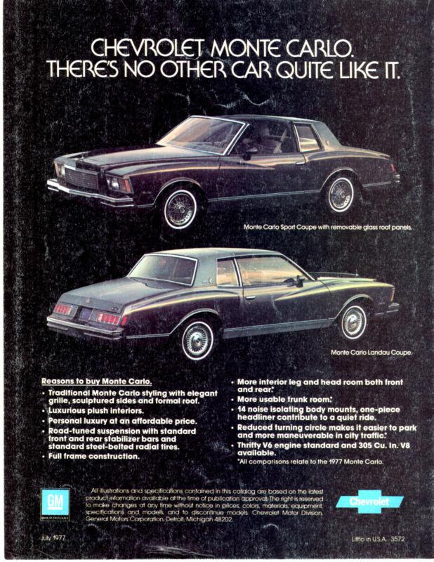 Purchase 1977 CHEVROLET MONTE CARLO SPORTS & LANDAU COUPE JULY 77