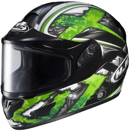 Hjc cl-16sn shock dual lens black silver green snow helmet adult xl extra large