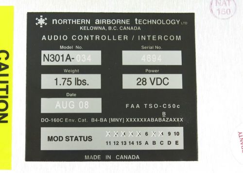 Cobham/NAT N301A Audio Control Box P/N N301A-034 | New Surplus w/ EASA F1, US $4,600.00, image 7