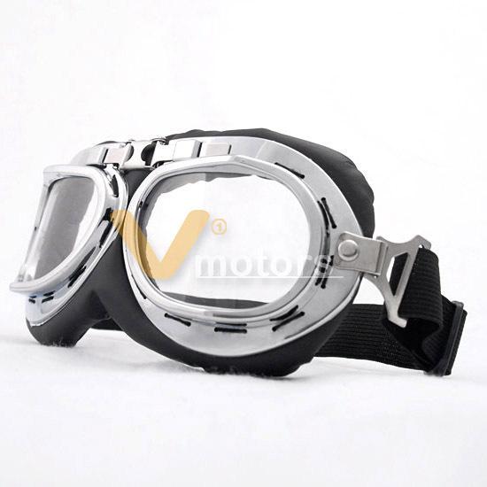 Retro chrome frame padded uv helmet strap goggle sunglasses chopper café racer