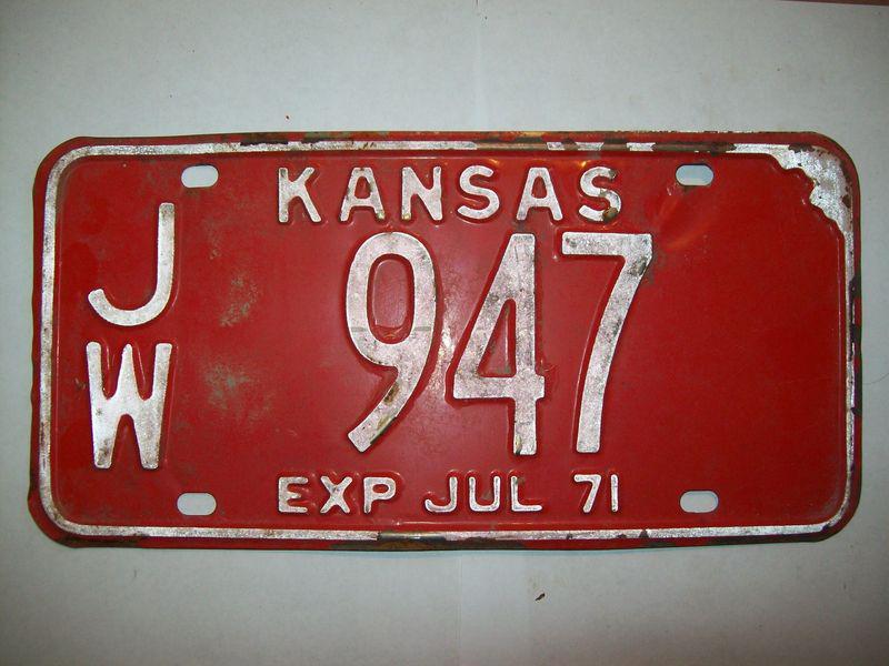 Purchase 1971 Kansas License Plate Tag JW Jewel County 947 in Arkansas