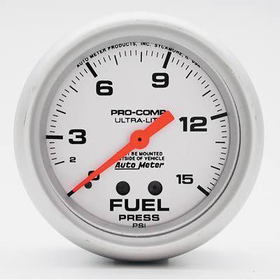 Autometer ultra-lite mechanical fuel pressure gauge 2 5/8" dia silver face 4411