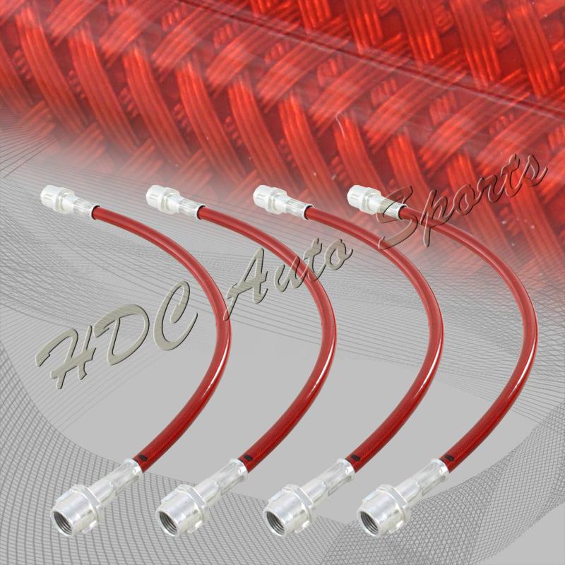 98-05 porsche 911 966 carrera front + rear stainless steel brake line hose - red