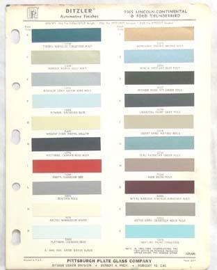 1965  lincoln  ppg  color paint chip chart all models  original