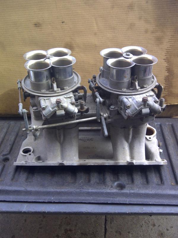 Purchase BBC Dual Quad Edlebrock Tunnel ram 2 1050 domiator carbs Hot