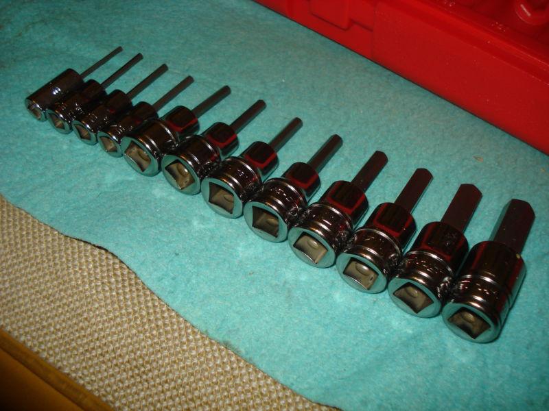 Snap-on 1/4" 3/8" dr 1/16" thru 3/8" allen hex socket driver set 212eftay new 