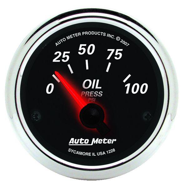 Auto meter 1228 designer black ii 2 1/16" electric oil pressure gauge 0-100 psi