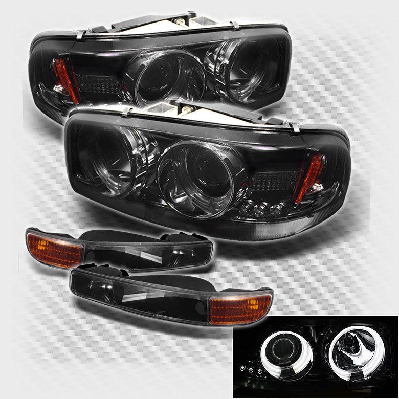 Purchase Smoked Yukon Sierra Halo LED Projector Headlights Smoke Bumper Head Lights Pair in