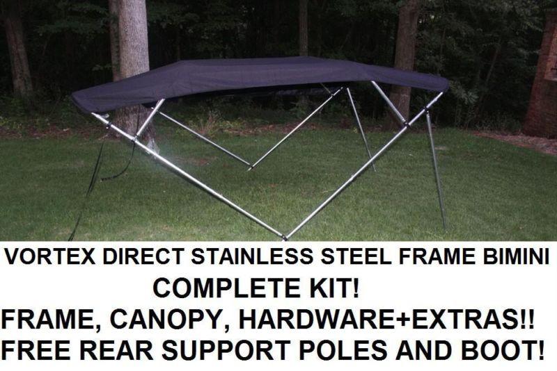 New black vortex stainless steel frame bimini top 8 ft long, 97-103" wide