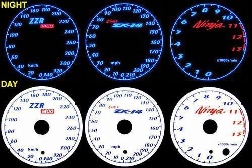 Kawasaki zx-14 ninja zzr 1400 white face glow gauges mph kmh illumiglo zx14