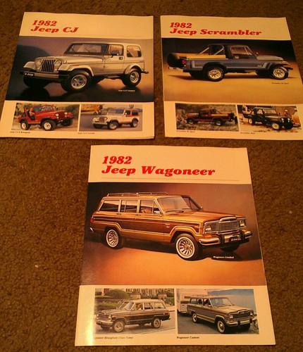 Lot of three 1982 jeep brochures- cj, scrambler, and wagoner