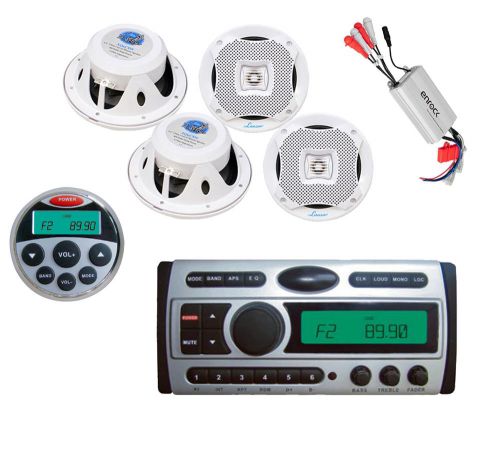 Pyle marine mp3 cd radio+marine remote, 800w amp,4x white lanzar 6.5&#034; speakers