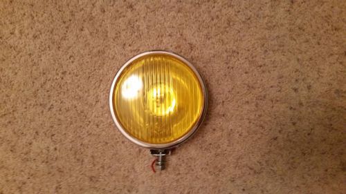 Single 6 inch round yellow glass chrome bumper mount fog light vw rat street rod