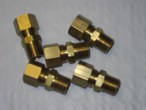Five brass 1/8" pipe npt x 3/8" compression fittings oil air gas free ship usa