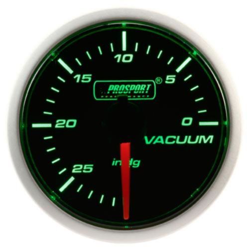 Prosport 52mm green &amp; super white led smoke face electrical vacuum gauge inhg