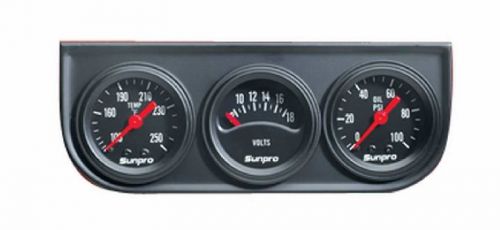 Sunpro 1-1/2" mechanical mini triple gauge set black / black bezel new cp8090