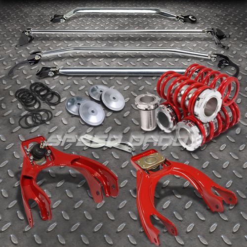 Red scaled coilover+front+rear u+l strut bar+camber kit 92-95 honda civic/dc2