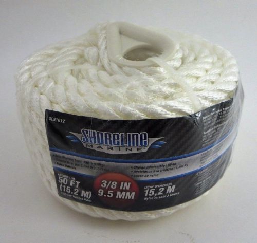 Shoreline marine anchor line 3/8" 3 strand twisted nylon 50 ft white dock rope