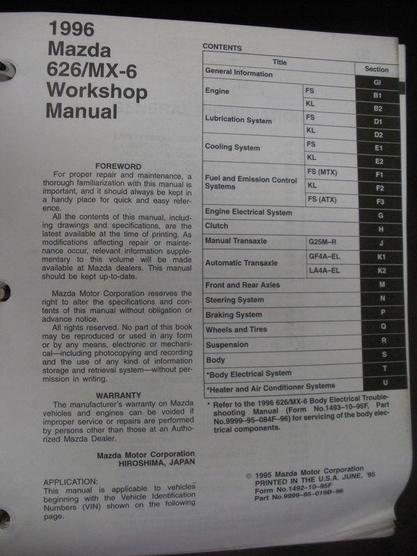 1996 mazda 626/mx-6 workshop manual
