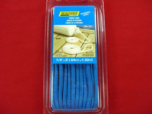 Fender line pair 1/4" x 6' blue double braided nylon boat rope seachoice 40831