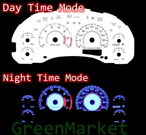 Blue 98-03 chevy s10 mt w/7000 rpm white face blue indiglo glow gauges