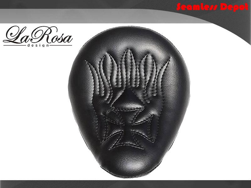 Larosa black vinyl flame cross design harley chopper bobber mount solo seat