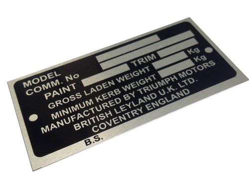 Best quality aluminium anodized custom etched plate for triumph motors-20 pieces