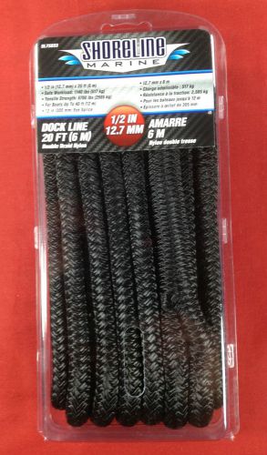 Dock line double braided nylon rope 1/2&#034; x 20&#039; black shoreline sl75833