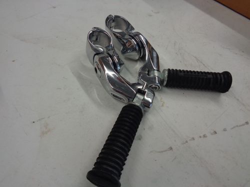 Used harley heavy duty chrome 1 1/4&#034; clamp-on adjustable footpeg mts w/pegs