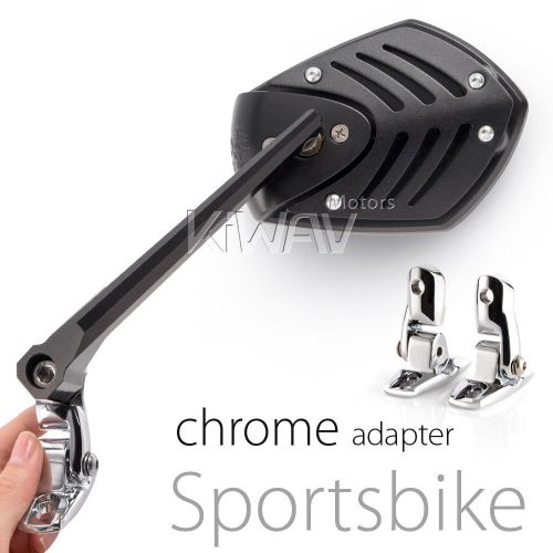 Pair shield black mirrors + chrome adapter adjustable for suzuki gsx r 600 97-11