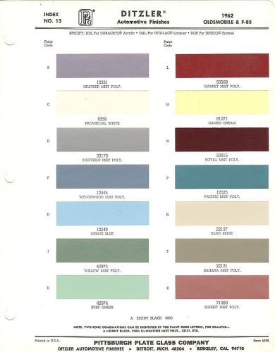 1962 oldsmobile ninety eight super &amp; dynamic 88 starfire f-85 paint chips (ppg)