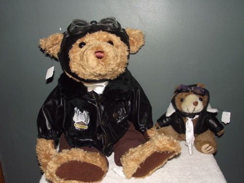Vintage pilot teddy bears - brown - aviation theme plush doll 23&#034;,9&#034; father son