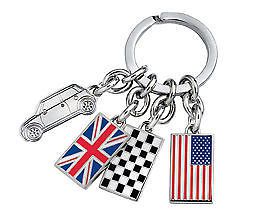 Mini cooper international british usa flag logo key chain silver genuine oem
